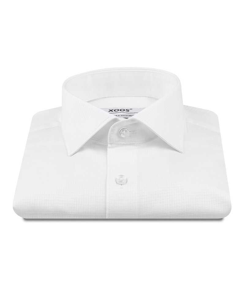 XOOS Men's white shirt with tonal micro-checks (Double Twisted)