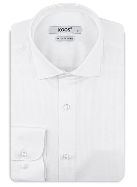 XOOS Men's white shirt with tonal micro-checks (Double Twisted)