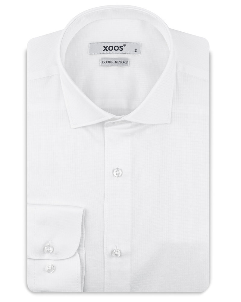 XOOS Men's white shirt with tonal micro-checks (Double Twisted)