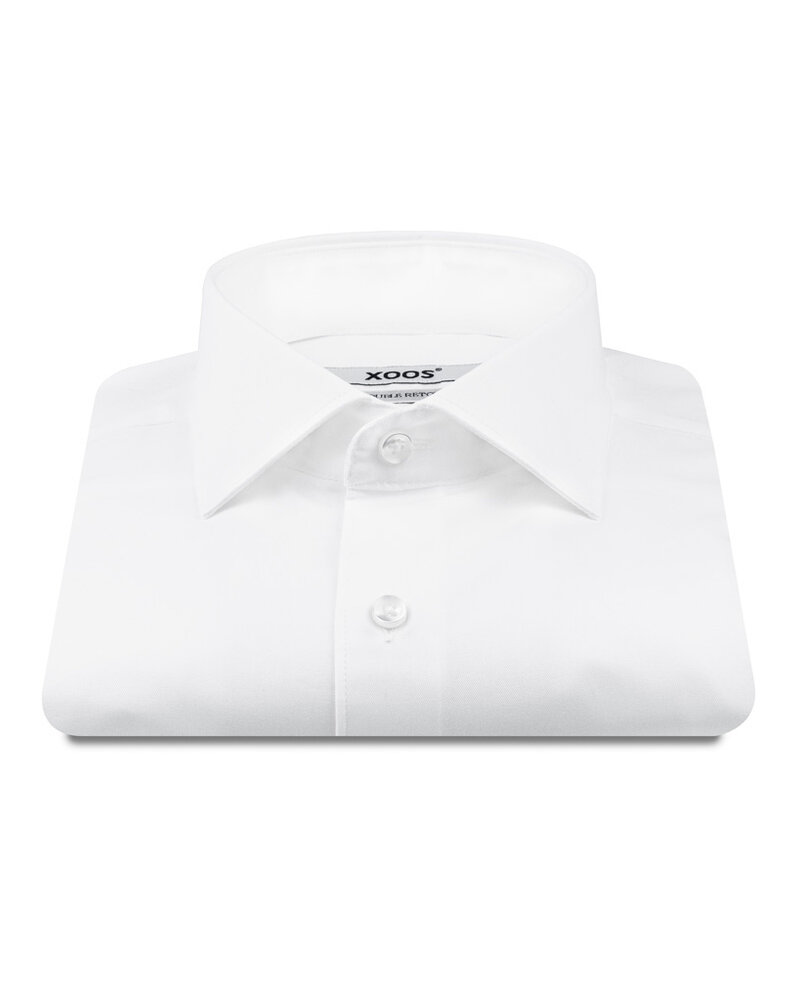 XOOS Men's white shirt with Italian collar in fine twill (Double Twisted)