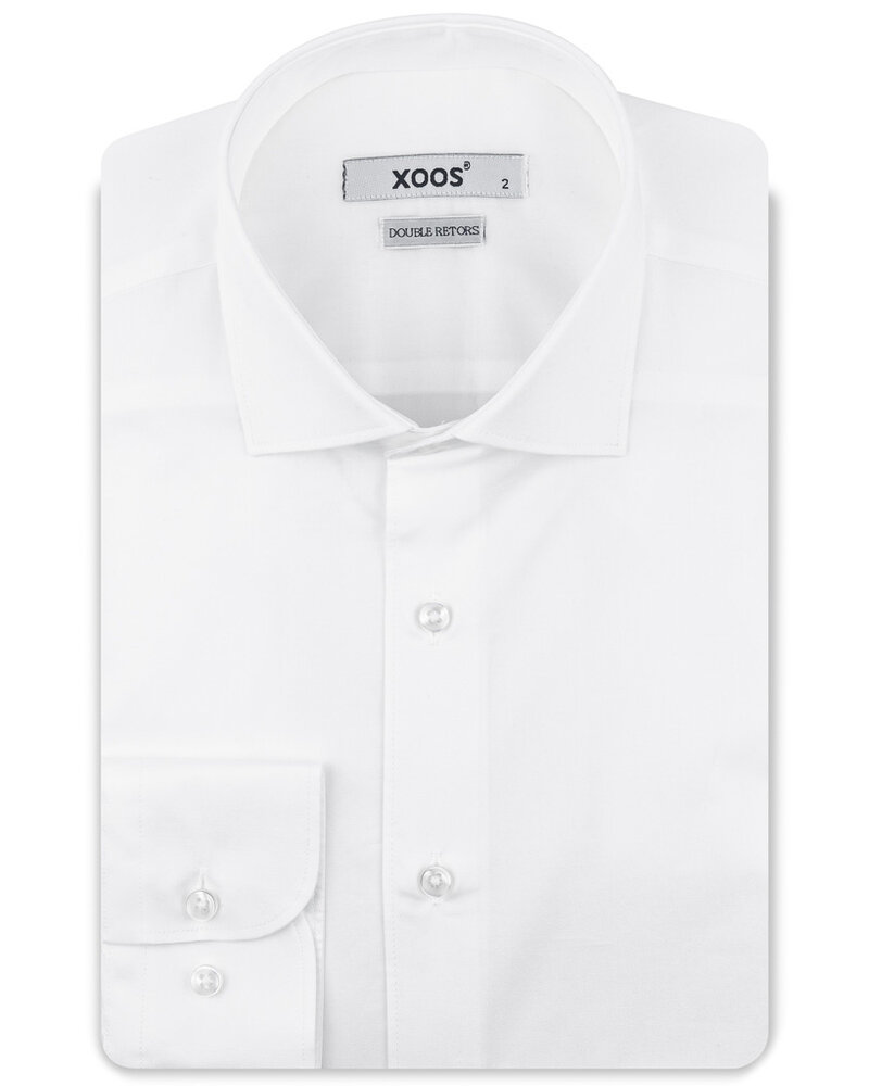 XOOS Men's white shirt with Italian collar in fine twill (Double Twisted)