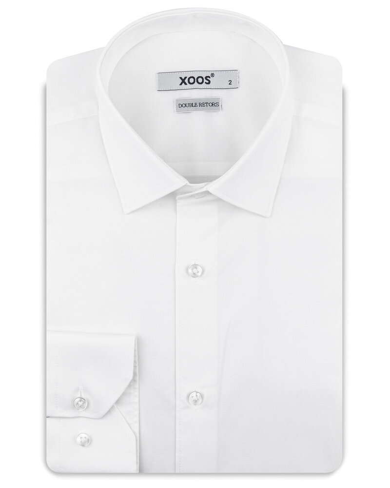XOOS Chemise homme blanche à col Français en Pinpoint (Double Retors)