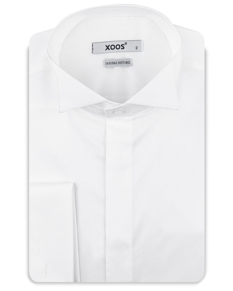 XOOS White shirt with wing collar, French cuffs and concealed placket
