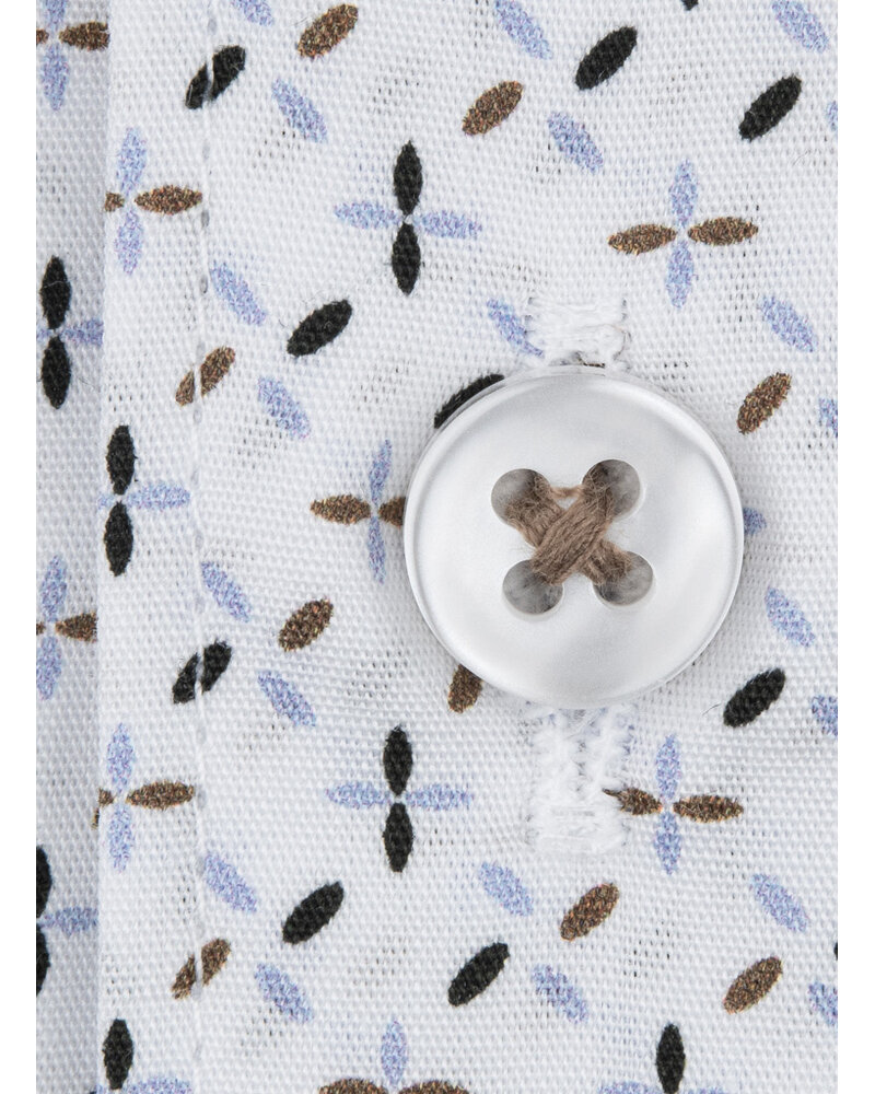 XOOS Chemise homme blanche à motifs imprimés taupe et marine et doublure marine à micro pois