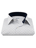 XOOS Chemise homme blanche à motifs imprimés taupe et marine et doublure marine à micro pois