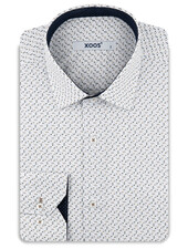 XOOS Chemise homme blanche à motifs imprimés taupe et marine et doublure marine à micro pois
