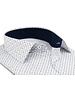 XOOS Men's white shirt with taupe and navy prints and navy micro-dot trim