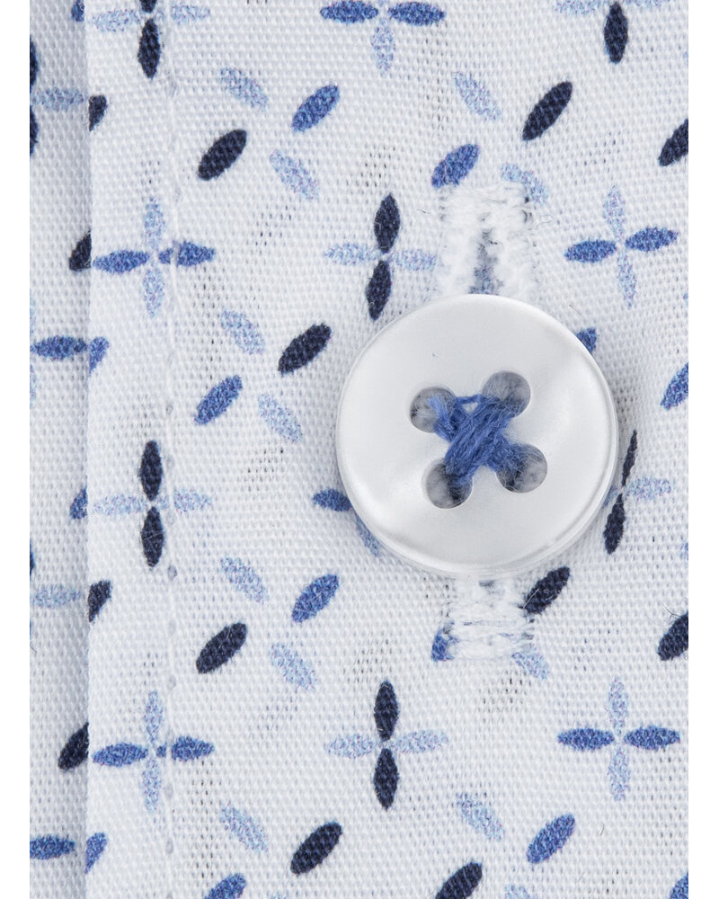 XOOS Chemise homme blanche à motifs imprimés ciel et marine et doublure marine à micro pois