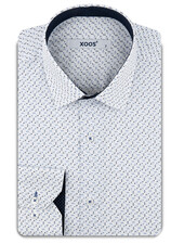 XOOS Chemise homme blanche à motifs imprimés ciel et marine et doublure marine à micro pois