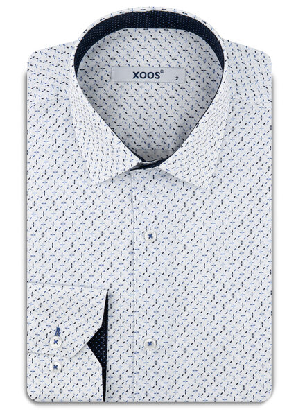 XOOS Chemise homme blanche à motifs imprimés ciel et marine et doublure marine à micro pois