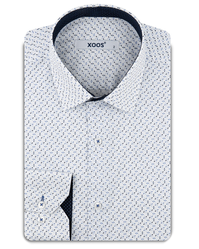 XOOS Chemise homme blanche à motifs imprimés ciel et marine et doublure marine à micro pois