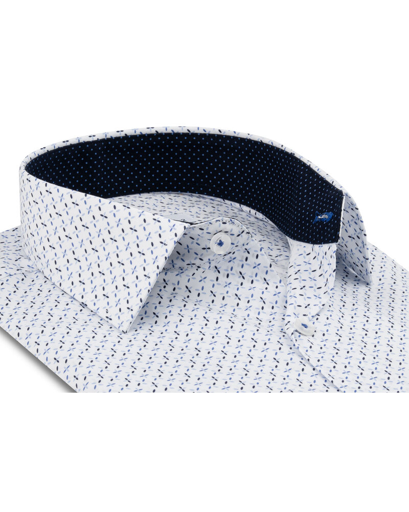 XOOS Chemise homme blanche à motifs imprimés ciel et marine et doublure marine à micro pois