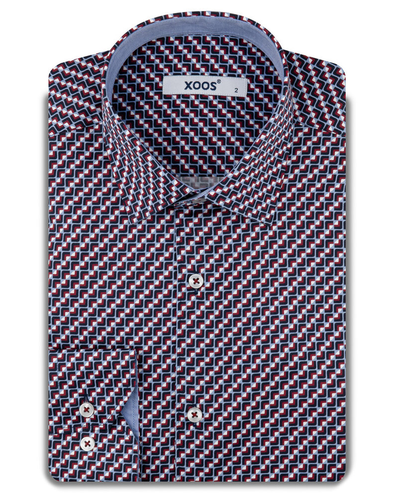 XOOS Men's shirt with a sky-blue and red print