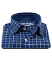 XOOS Chemise homme marine à carreaux et col boutonné doublure à micro pois (Double Retors)