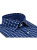 XOOS Chemise homme marine à carreaux et col boutonné doublure à micro pois (Double Retors)