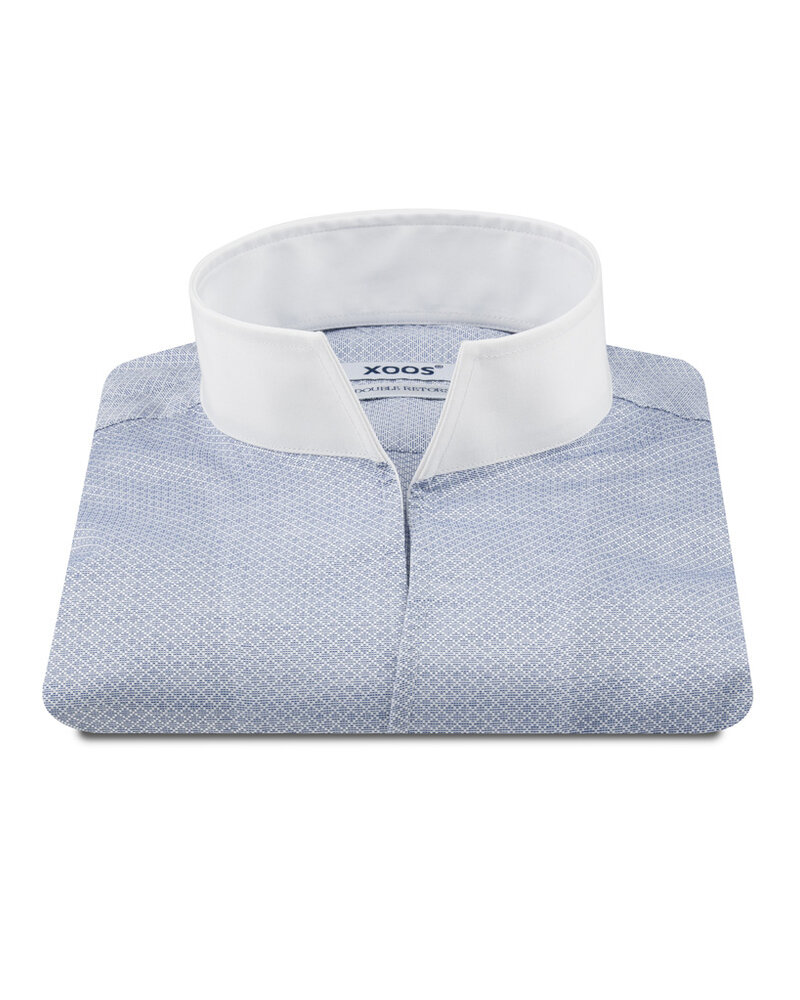 XOOS Men's blue jacquard financial shirt with open straight collar (Double Twisted)