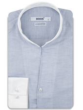 XOOS Men's blue jacquard financial shirt with open straight collar (Double Twisted)