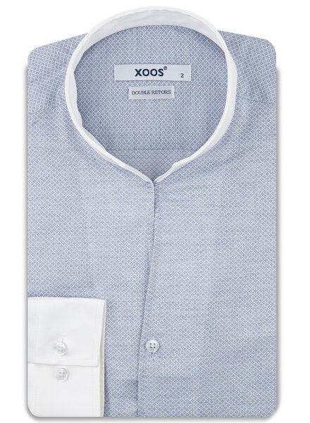 XOOS Chemise homme en jacquard bleu à col Droit ouvert blanc (Double Retors)