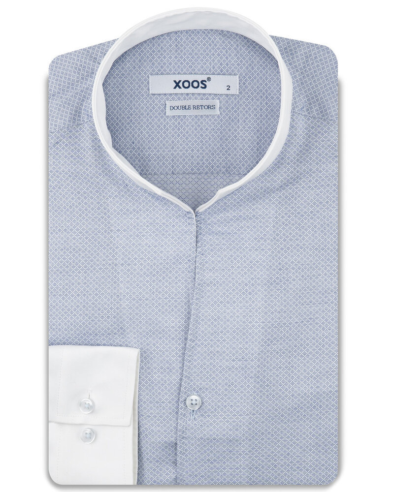 XOOS Chemise homme en jacquard bleu à col Droit ouvert blanc (Double Retors)