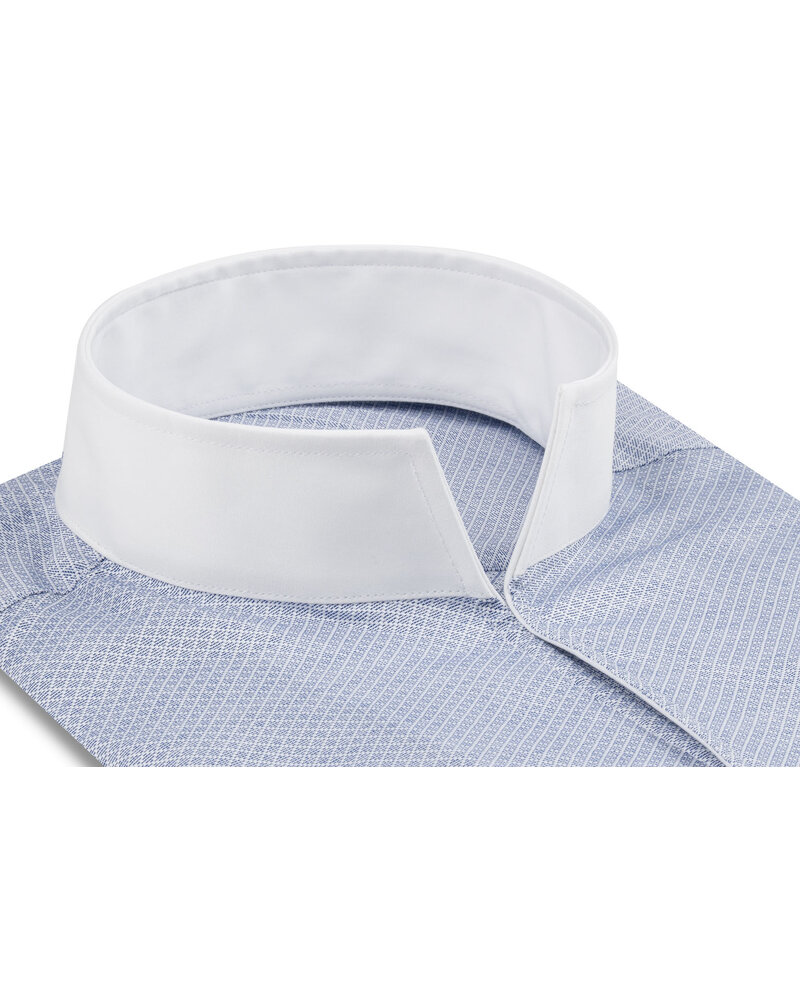 XOOS Chemise homme en jacquard bleu à col Droit ouvert blanc (Double Retors)
