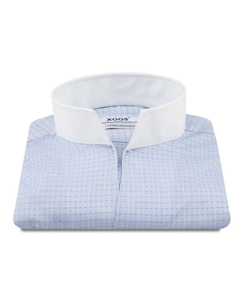 XOOS Chemise homme en jacquard ciel à col Droit ouvert blanc (Double Retors)