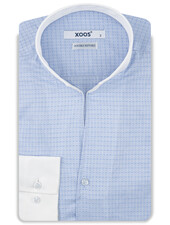 XOOS Chemise homme en jacquard ciel à col Droit ouvert blanc (Double Retors)