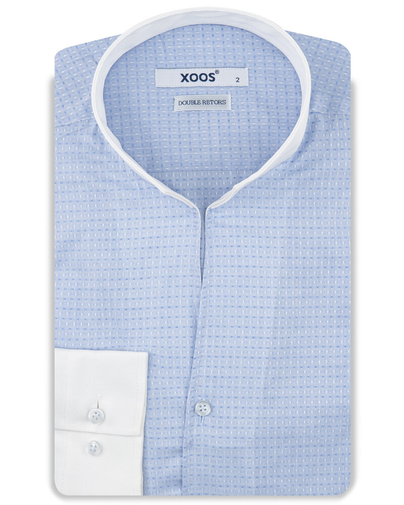 XOOS Men's sky-blue jacquard shirt with a white spread collar (Double Twisted)