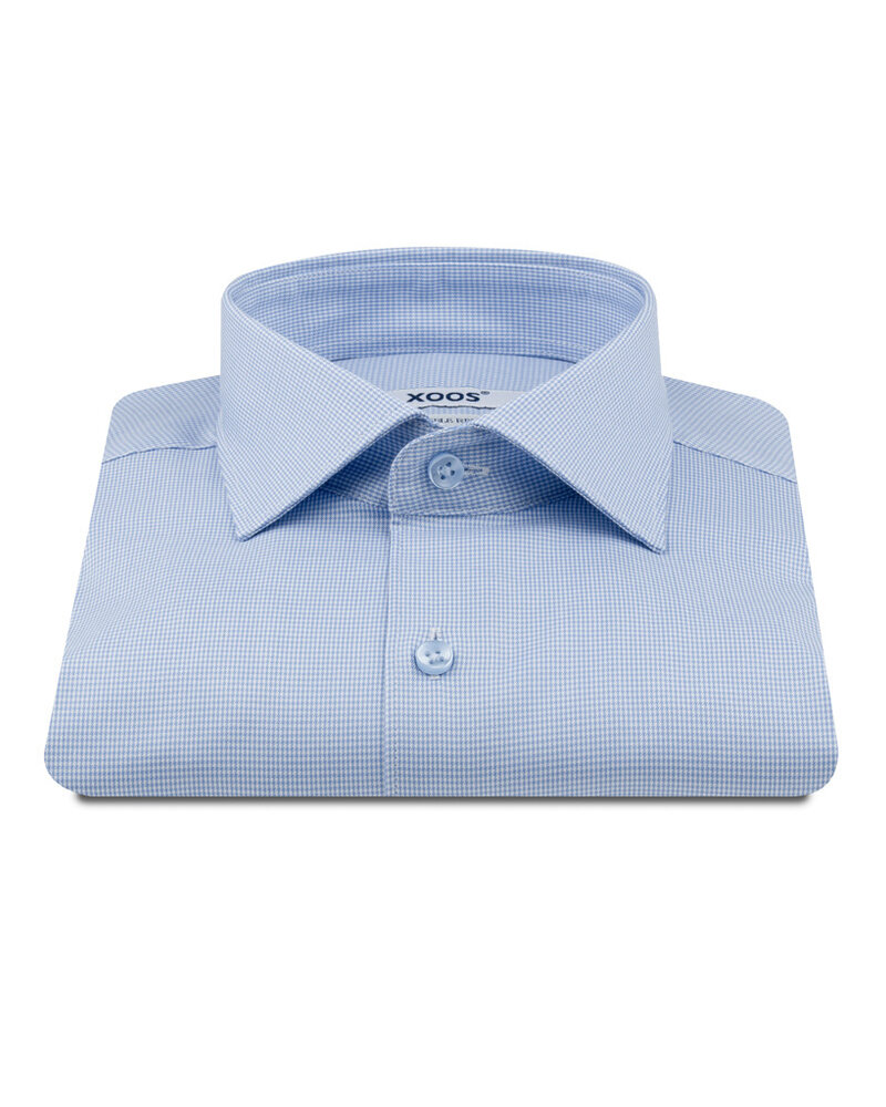 XOOS Chemise homme en pied-de-poule ciel et col Cutaway (Double Retors)