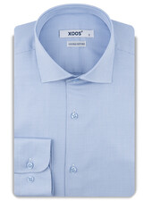 XOOS Men's sky-blue houndstooth shirt with a cutaway collar (Double Twisted)