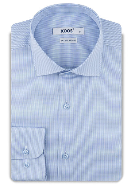 XOOS Men's sky-blue houndstooth shirt with a cutaway collar (Double Twisted)