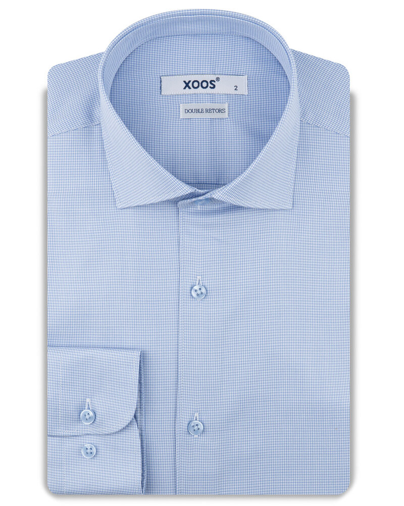 XOOS Men's sky-blue houndstooth shirt with a cutaway collar (Double Twisted)