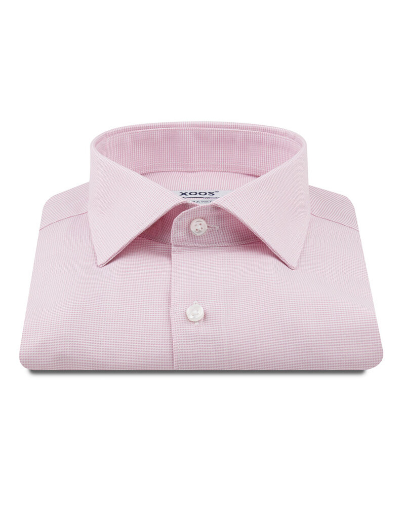 XOOS Chemise homme en pied-de-poule rose et col Cutaway (Double Retors)