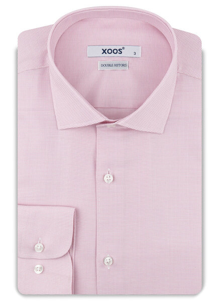 XOOS Men's pink houndstooth shirt with a cutaway collar (Double Twisted)