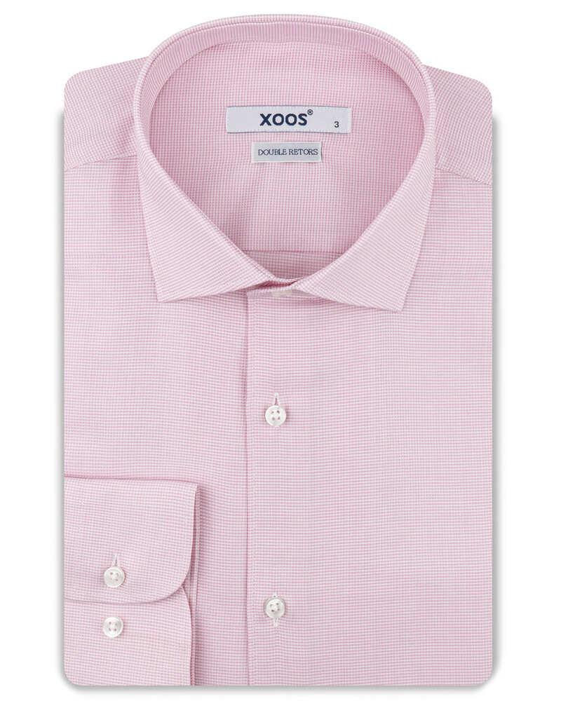 XOOS Men's pink houndstooth shirt with a cutaway collar (Double Twisted)
