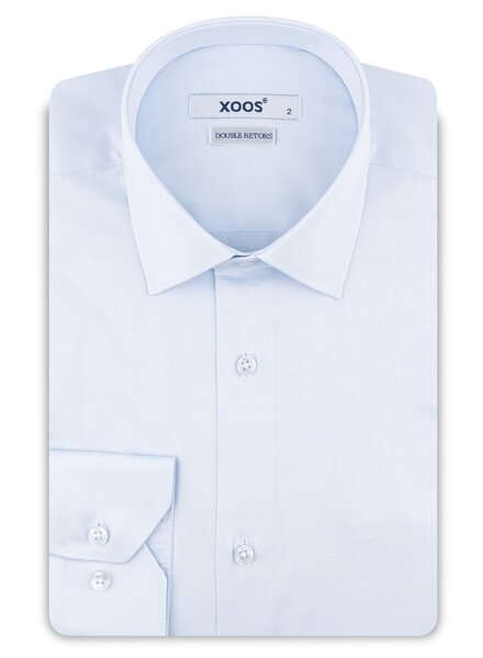 XOOS Men's sky-blue gabardine shirt with French cuffs (Double Twisted)
