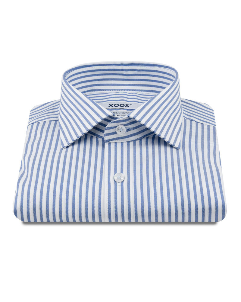 XOOS Chemise homme à rayures ciel et col Cutaway (Double Retors)