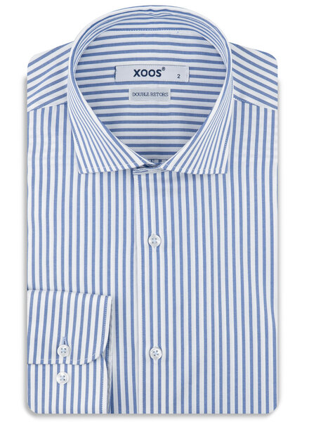 XOOS Chemise homme à rayures ciel et col Cutaway (Double Retors)