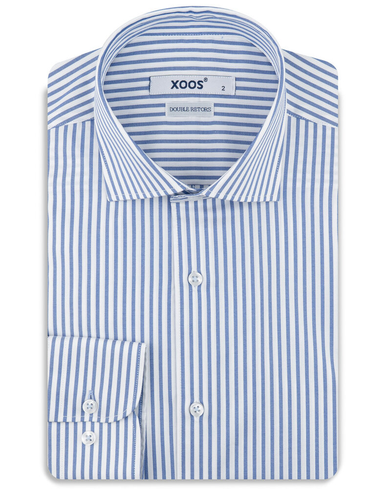 XOOS Chemise homme à rayures ciel et col Cutaway (Double Retors)