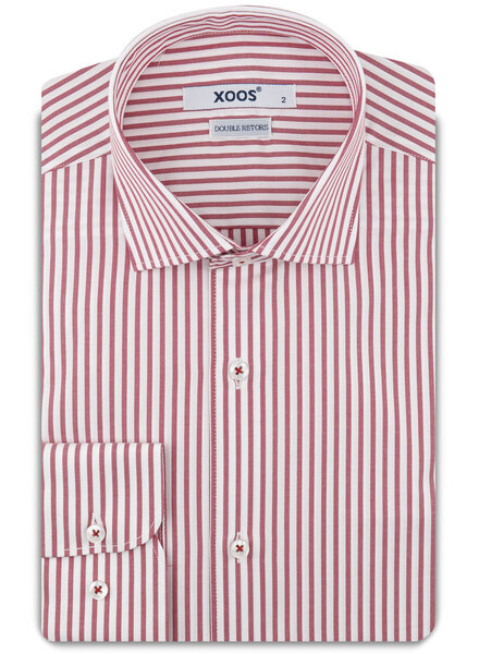 XOOS Chemise homme à rayures corail et col Cutaway (Double Retors)