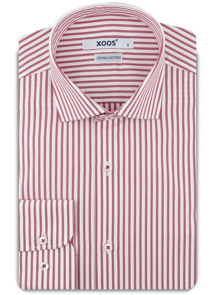XOOS Men's coral-striped shirt with a cutaway collar (Double Twisted)