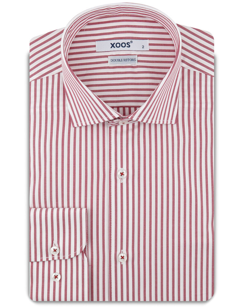 XOOS Chemise homme à rayures corail et col Cutaway (Double Retors)