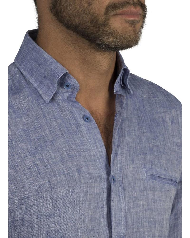 XOOS Men's fitted blue linen shirt