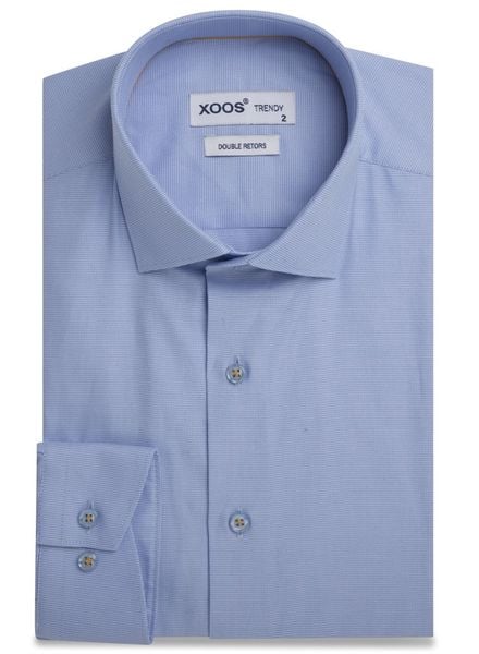 XOOS Chemise homme cintrée en fil à fil bleu galon orange (Double Retors)