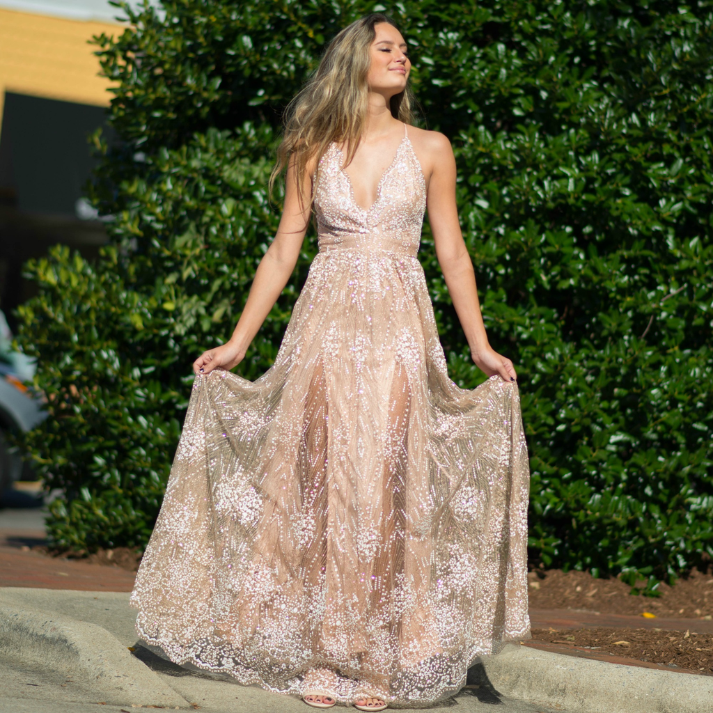 floral rose gold dress