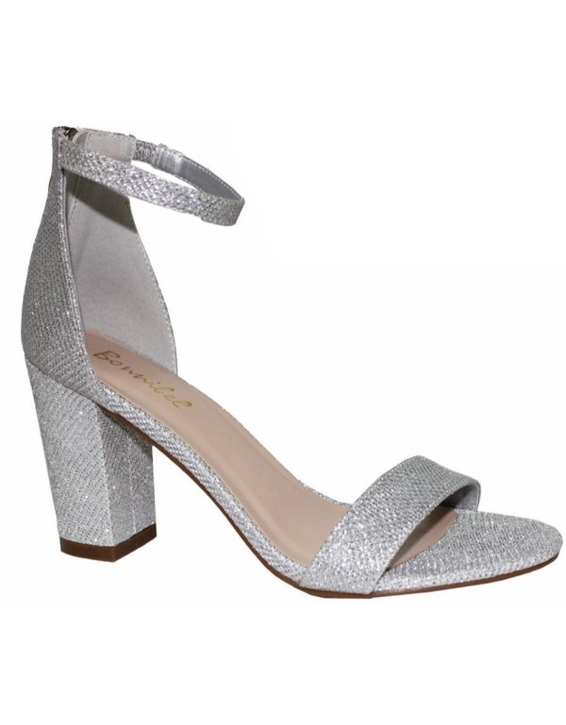 silver sparkly block heel shoes