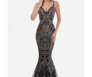 black gown with gold embellishment