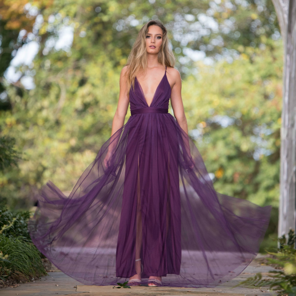 plum formal gowns