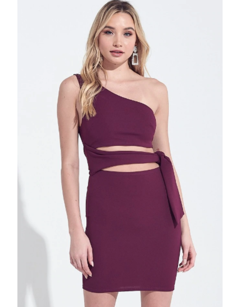 one shoulder plum dress