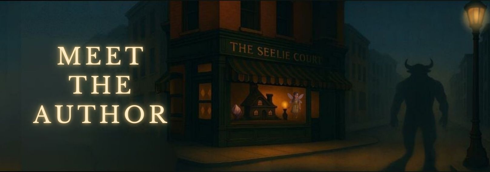 Meet the Author — corner-store night scene