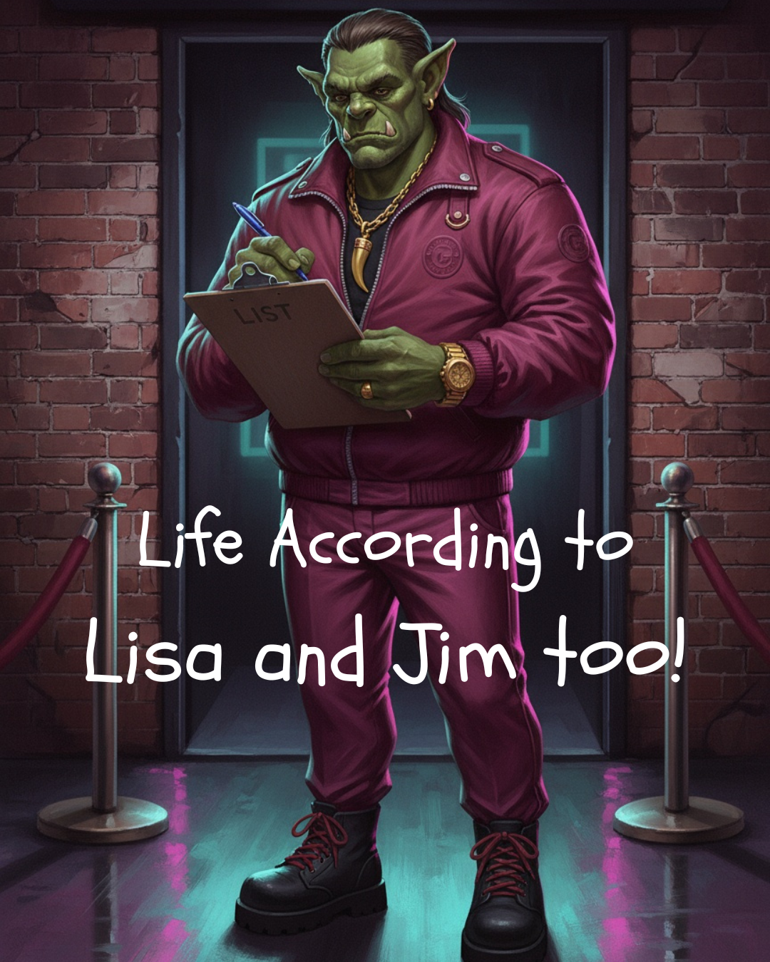 The Faeries Wear Prada podcast image with ogre in Members Only jacket